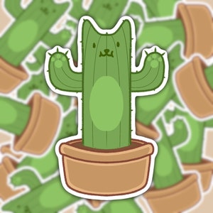 Catus Cactus Kat Funny Journal Cute Kawaii Plant Die Cut Sticker