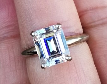 3.55 Carat Forever One Emerald Cut Moissanite Solitaire Ring in 14k Gold (Charles and Colvard)