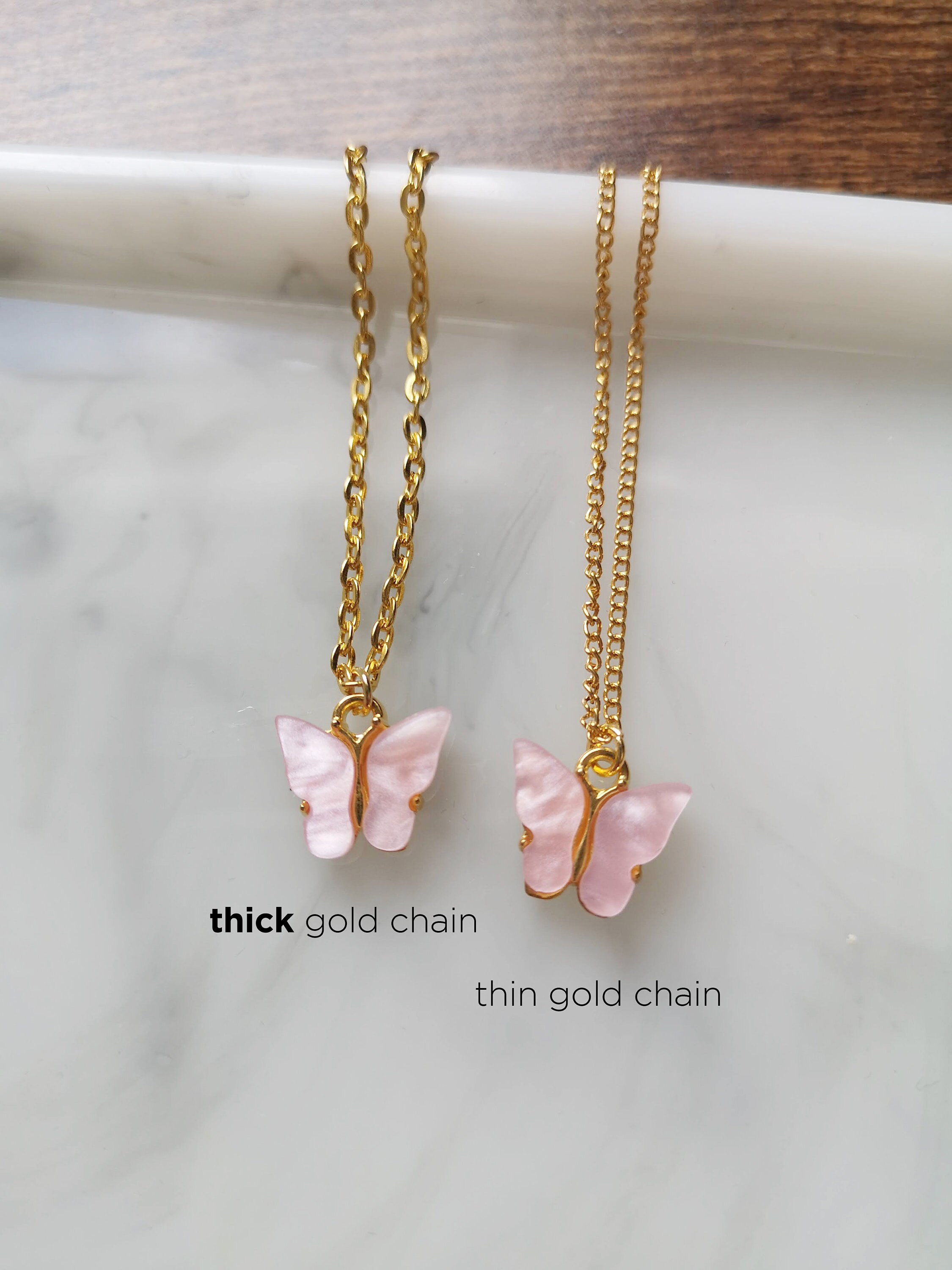Pink Butterfly Necklace Gold Chain Acrylic Butterfly Etsy
