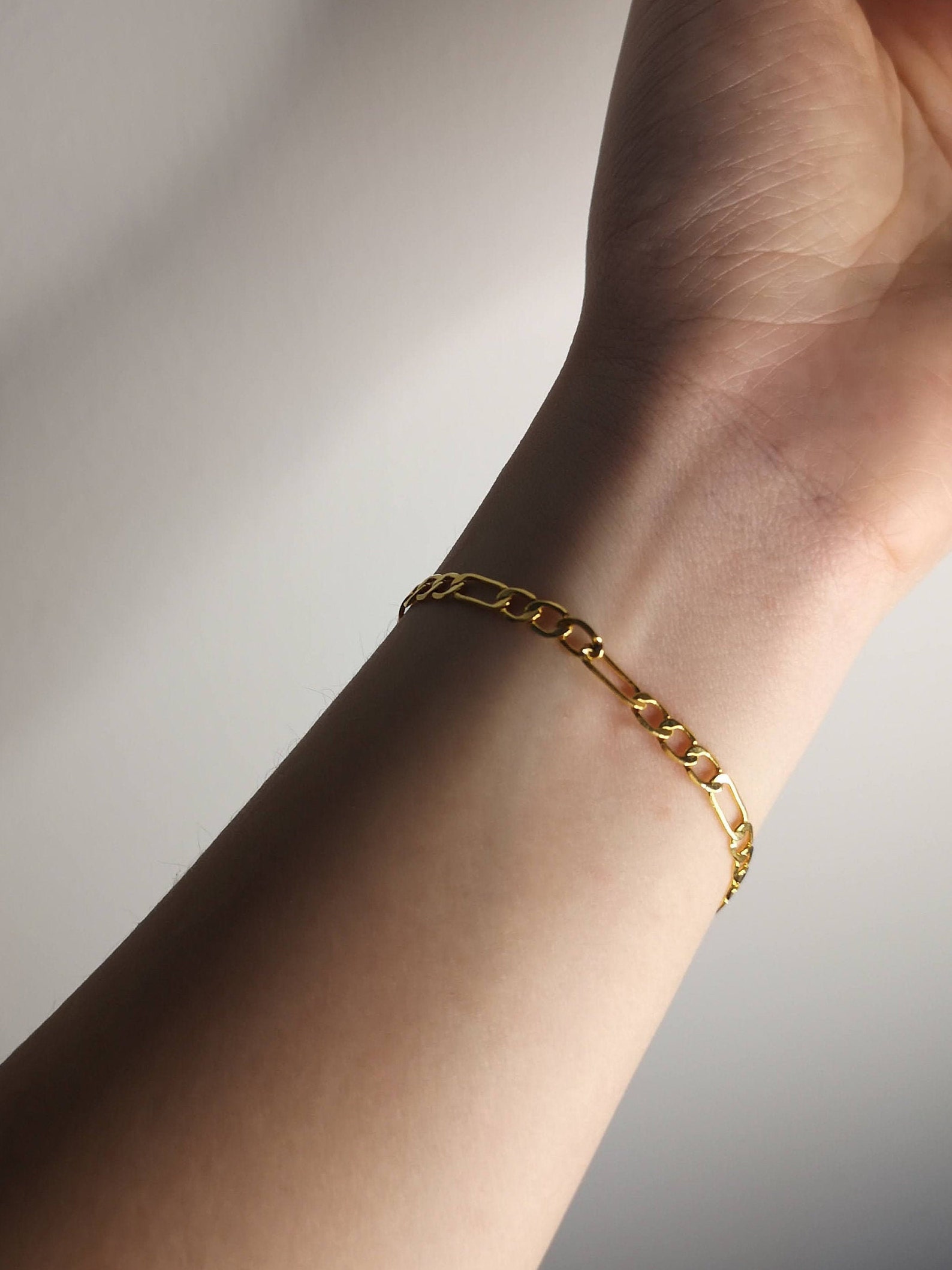 Gold Figaro Bracelet 24K Gold Plated Figaro Bracelet Etsy