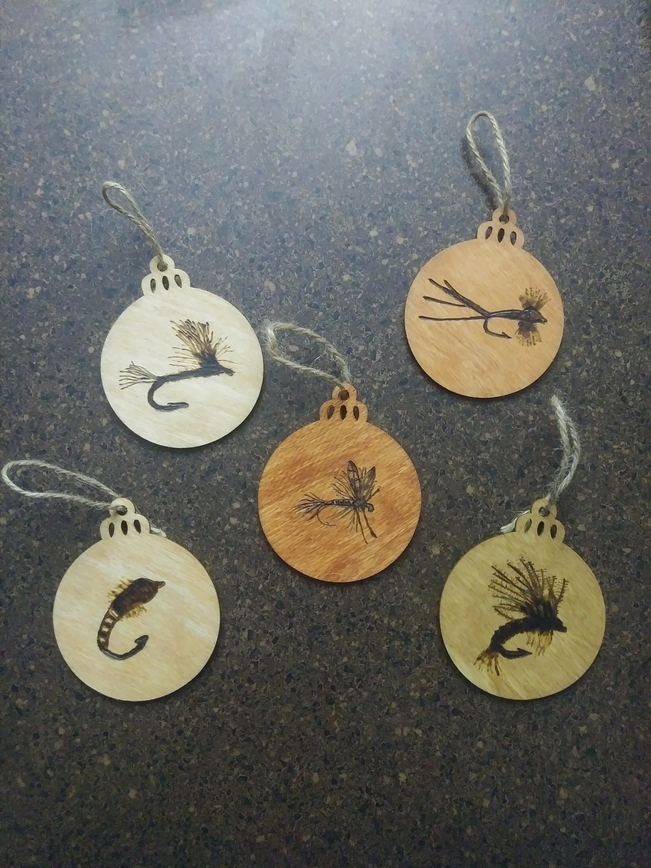 Wood Burned Fly Fishing Fly Ornaments Etsy