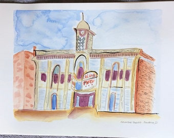 Columbus Theater Providence RI Watercolor Art Print, Signed