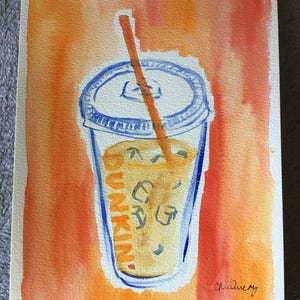 Oryginalna akwarela Dunkin’ Donuts mrożona kawa espresso latte cappuccino miłośnik baru wózek napój napój ilustracja kapryśny karmel mokka