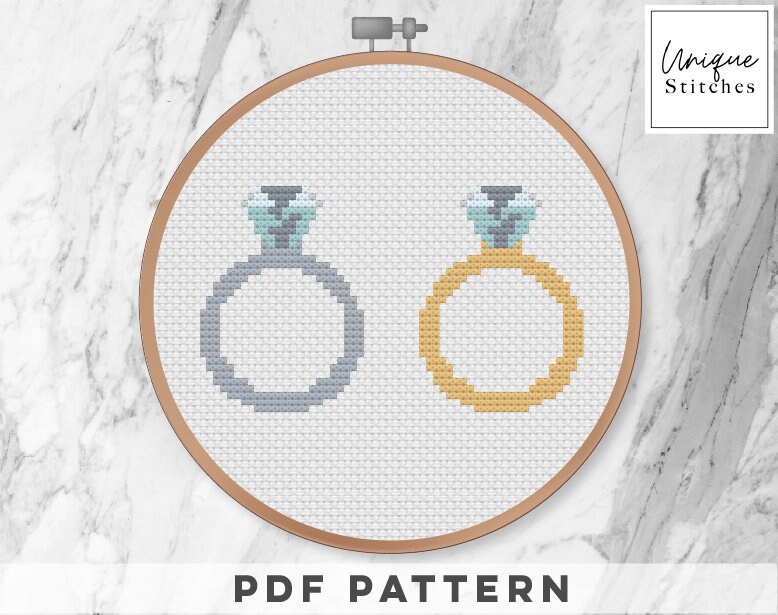 Engaged Cross Stitch / Engagement Ring Cross Stitch Pattern / Newly