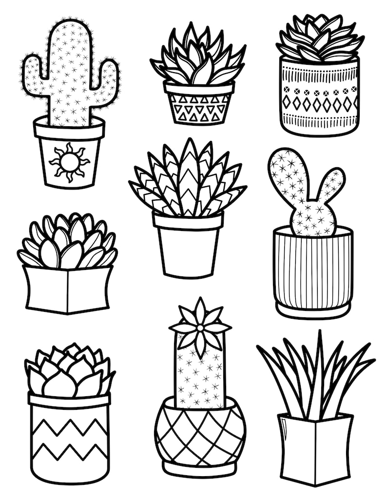 Succulent Pattern Printable Coloring Page, Printable Coloring Pages for ...