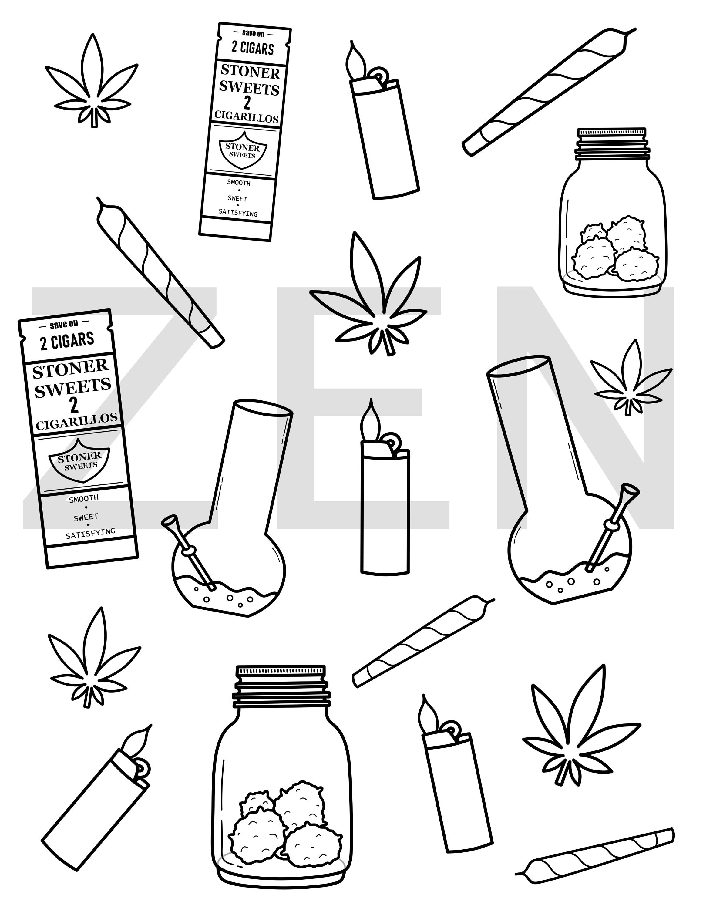 Marijuana Pattern Printable Coloring Page Adult Coloring   Etsy ...