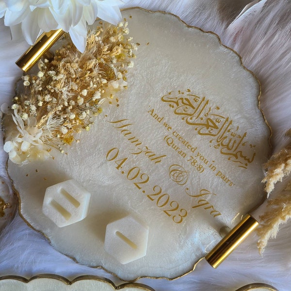 3D-Blumenharz-Plakette | Ringplatte aus Kunstharz | Ringhalter | Hochzeitsgeschenk | Braut und Bräutigam | Partygeschenke | Muslimische Hochzeit | Im Trend