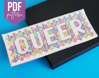 Queer Rainbow blackwork embroidery/cross stitch pattern PDF