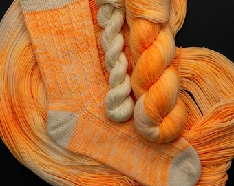 Creamsicle-Hand dyed, Superwash Merino Sock Set: 115g + 25g Mini Skein, 80/20 Merino/nylon.