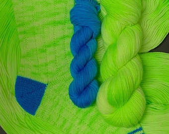Margarita Superwash Merino Sock Set: Hand-Dyed Turquoise & Neon Lime Yarn