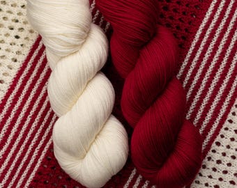 O Canada-Hand Dyed, Superwash Merino Sock Yarn Set, 2x 115g, Red & Natural White, 840 Yards