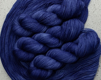 Indi-go-go-115g Superwash Merino Sock Yarn, 80/20 merino/nylon, 420 yards- Hand dyed in Alberta Canada- semi solid tonal Indigo