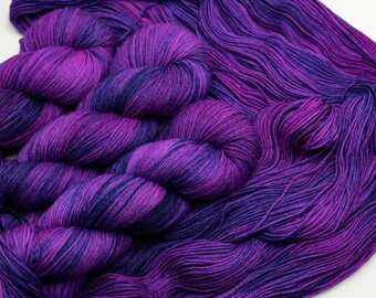 Nobility- 115g Superwash Merino or BFL Sock Yarn, 80/20 wool/nylon, 420 yards-Hand dyed in Alberta Canada- Violet, purple, indigo, fuchsia