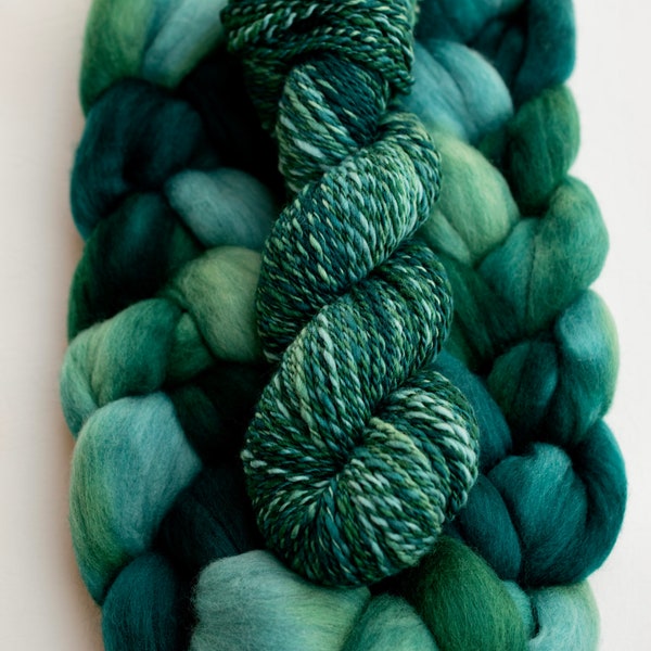 Teal & Forest- 115g Merino Top Spinning or Felting Fibre, Non-Superwash, 19.5 micron- extra fine merino- hand dyed in Alberta Canada