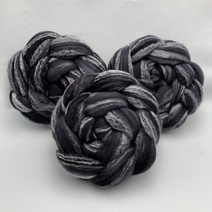 Charcoal- 115g Merino Bamboo Combed Top, 70/30 blend Non-Superwash- hand dyed in Alberta Canada