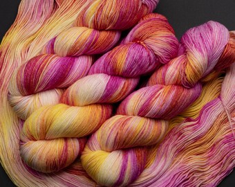 All the Pretty Flowers-115g Superwash Merino Sock Yarn, 80/20 merino/nylon, 420 yards- Hand dyed in Alberta Canada- pink, orange, yellow