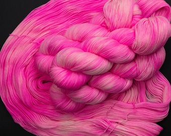 Neon Pink Superwash Merino Sock Yarn: Hand-Dyed Flamingo, Black Light Reactive