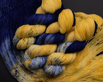 Sunshine Coast-115g Superwash Merino Sock Yarn, 80/20 merino/nylon, 420 yards- Hand dyed in Alberta Canada- semi solid blue & yellow