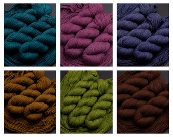 100g Satinwood Dk, BFL/ Masham, 75/25- non-Superwash, 250 yards; British Wool milled in the UK; hand dyed in Alberta