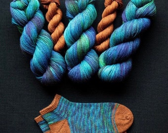 Hand Dyed Merino Sock Set: 115g Random Attraction & 25g Cinnamon Girl, 80/20 Merino/nylon