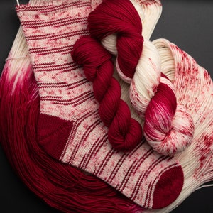 Candy Cane Lane-Hand dyed,  Superwash Merino Sock Set: Christmas Festive Yarn,  80/20 merino/nylon, red and white