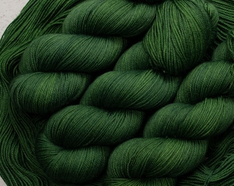 Forest for the Trees-115g Superwash Merino Sock Yarn, 80/20 merino/nylon, 420 yards- Hand dyed in Alberta Canada- semi solid green