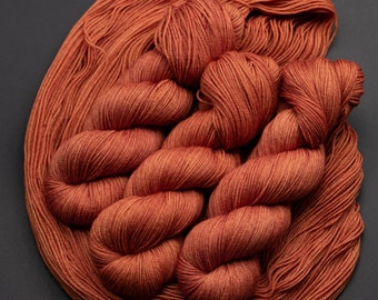 Rusting Lightly-115g Superwash Merino Sock Yarn, 80/20 merino/nylon, 420 yards- Hand dyed in Alberta Canada- semi solid rust/orange