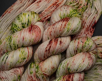 Flecks of Fall-Hand Dyed,  Superwash Merino Sock Yarn, 115g, Sand base with speckles of Green and paprika