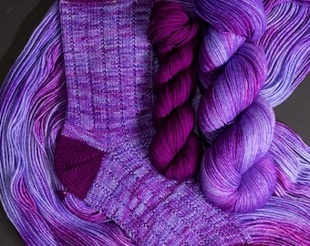 Sugar Plum- sock set, Superwash Merino/nylon 80/20, 140g, 512 yard total, Plum, Purple.
