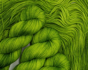 In A Pickle- 115g 100% Superwash Merino Dk- 3 ply, or Worsted- Hand dyed in Alberta Canada, Green, Avacado, Lime, Spruce