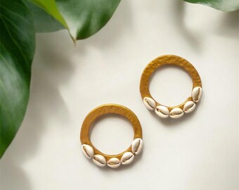 Oia Polymer Clay Earrings | Gold Plated, Cowrie Shell, Statement Earring