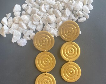 Handmade Gold Polymer Clay Statement Earrings | Trendy Lightweight Earring