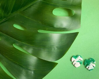 Monstera Leaf Polymer Clay Stud Earrings | Gold Plated, Hypoallergenic