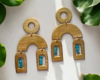 Majesty Polymer Clay Statement Earrings | Gold Plated, Turquoise Beads