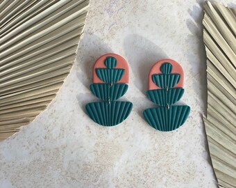 Geometric Polymer Clay Dangle Earrings | Gold Plated, Hypoallergenic