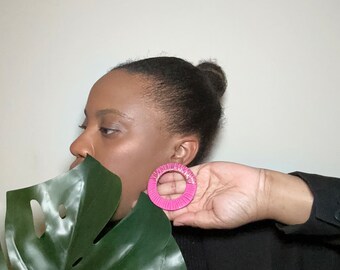 Glam Pink Polymer Clay Hoop Earrings | Gold Detail, Lightweight