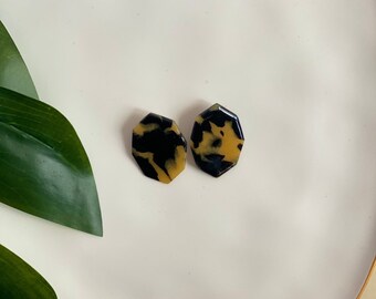 Faux Tortoise Polymer Clay Stud Earrings | Handmade Statement Jewelry