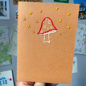 Mushroom with stars hand-embroidered kraft notebook, journal, travelers inserts | sizes vary | blank, lined, dotted, grid | cute cheap gift