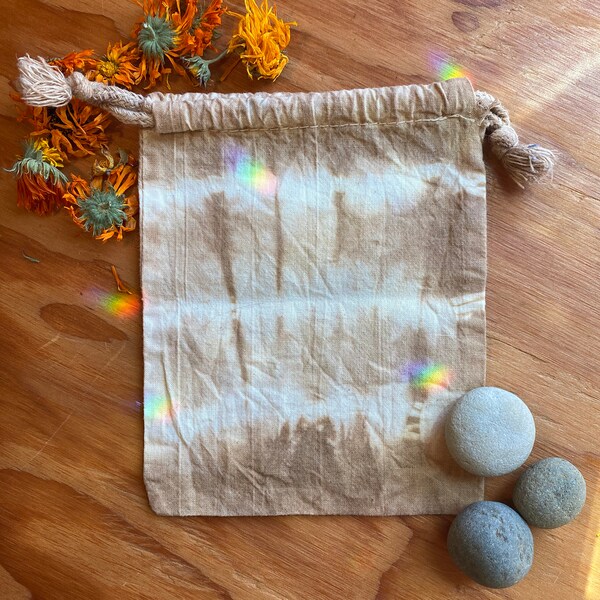 Walnut Dyed Natural Muslin Drawstring Bag, Talisman or Keepsake Bag, Jewelry Bag, Gift Bag