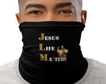 JLM Jesus Life Matters Adult Face Mask, Christian Gaiter, Religious Mask, Mask With Saying, Jesus Face Mask, Christian Face Mask