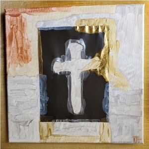 Silver + Gold Acrylic Painting on Canvas, Christian Wall Decor, Spiritual Decor, Christian Wall Art, Religious Painting, Canvas Painting
