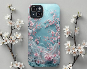 Funda MagSafe para iPhone con diseño de Sakura subacuático, funda botánica para iPhone con océano, funda protectora oceánica para iPhone 16 Pro Max a iPhone 13, regalo para ella