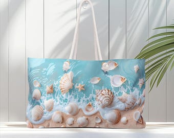 Beach Muschel Weekender Tasche, Ocean Wave Sommer Tasche mit Muscheln, Große Reisetasche für Strandtage & Sommerferien, Geschenk für Sie