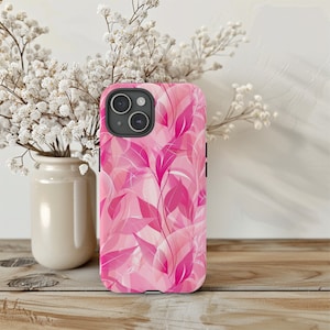 Stevig telefoonhoesje roze blad, telefoonhoesje met herfstbladerenpatroon, beschermende telefoonhoes, cadeau voor haar, past op iPhone 16 Pro Max - iPhone 13