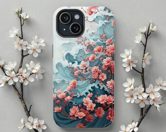 MagSafe Ocean Sakura Blossoms iPhone Hülle, Kirschblüten Wave Phone Cover Design für iPhone 17 bis iPhone 13 Pro Max, Tech-Geschenk für Sie