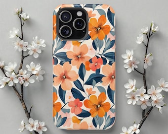 Vibrant Boho MagSafe iPhone Case, Retro Floral Botanical Design, Blossom Pattern, Protective Case for iPhone 17, 16, 15, 14, 13