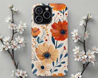Boho Wildflower MagSafe Case for iPhone 17 Pro Max, 16 15 14 13, Vintage Bohemian Autumnal Inspired Floral Design Cover, Autumn Gift For Her