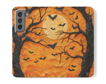 Spooky Halloween Bat Flip Phone Case, Wallet Folio Cover, iPhone & Galaxy Case, Creepy Cute Gift, Faux Leather, Card Slots