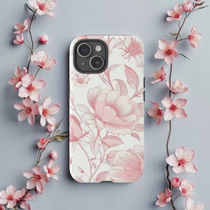 Stoer telefoonhoesje Delft Pink Blossom, premium beschermhoes voor iPhone 16 Pro Max tot 13, Galaxy Quest, Google Pixel, perfect cadeau voor haar