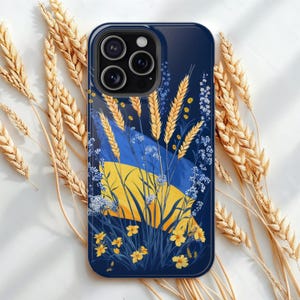 Étui pour iPhone MagSafe, blé et fleurs sauvages d'Ukraine, housse de protection pour iPhone, iPhone 15 Pro Max à iPhone 13, idée cadeau patriotique ukrainienne